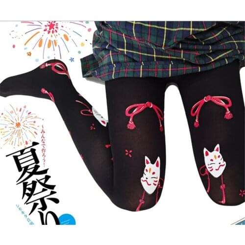 Lolita girl Pantyhose Halloween Cosplay Lolita Stockings Pantyhose Janpanese Vintage Print Tights Socks D066
