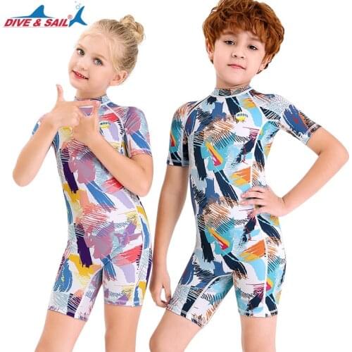 Girls Colorful Doodle Diving Swimwear Wetsuit For Boys Short Swimsuit Thin Drifting Jellyfish Suit Children Bathing Suit