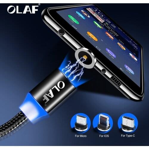 OLAF 2M Magnetic Charge Cable , Micro USB Cable For iPhone XR XS Max X Magnet Charger USB Type C Cable LED Charging Wire Cord