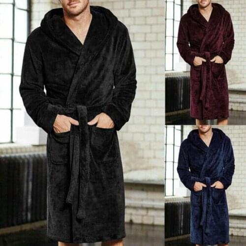 Mens Warm Lengthened Coralline Plush Shawl Bathrobe Long Sleeved Robe Coat