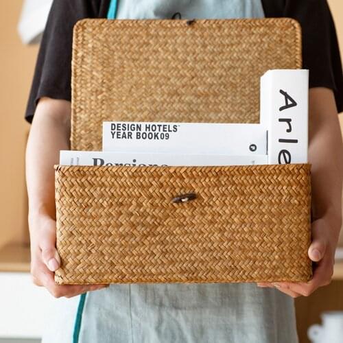 Natural Large Woven Seagrass Basket Of Straw Wicker For Home Table Fruit Bread Towels underwear Clothing Storage Container Box