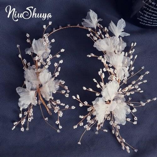 NiuShuya Luxury Fairy Handmade Silk Yarn White Hair Band Headwear Women Wedding Hair Jewelry Bridal Hair Accessories