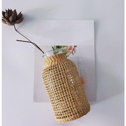 New Straw Glass Flower Vase Japanese Flower Pot in the Nordic Contracted Creative Flower Basket to Water Plants