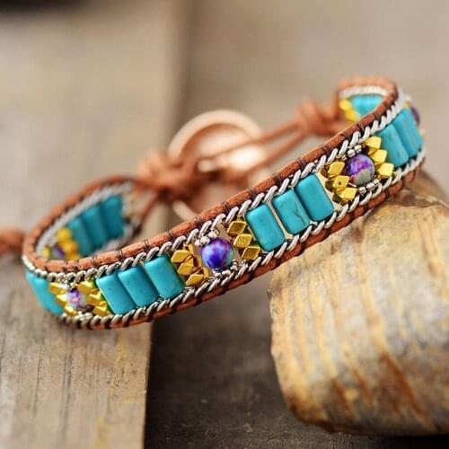 Latest Bohemian Wrap Bracelet Turquoises Chain Weaving Statement Wristband Bracelet Teengirls Jewelry Gifts for Women