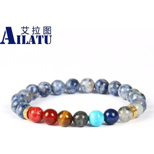 Ailatu New Design High Quality Sodalite Beads with 7 Chakra Healing Stone Yoga Meditation Bracelet for Couple Gift