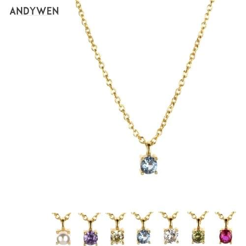 ANDYWEN Winter 925 Sterling Silver Gold 3mm Zircon Luxury Charm Pendant Necklace Choker Jewelry Women Fashion Fine Jewelry