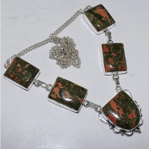 Unakite Necklace Silver Overlay over Copper, 48cm, N1626