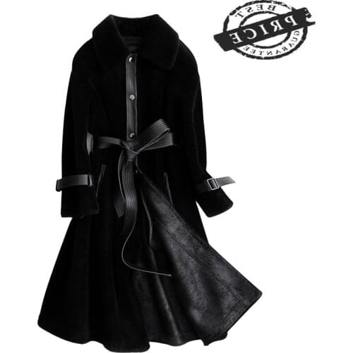 Coat Real Fur Female Vintage Long Sheep Shearing Jacket Women Clothes 2021 Korean Elegant 100% Wool Coats Tops Hiver aa6
