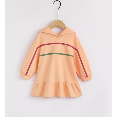 Baby Girl Hooded Sweatshirt Dress A-line Loose Fit Simple Line Design Spring Fall Casual Long Sleeve Ruffle Dress Clothing Vesti