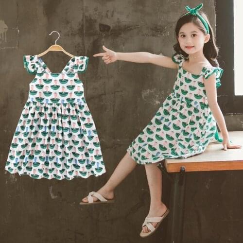 Girls Dresses 2021 New Foreign Style Middle and Large Children Super Fashion Sling Summer Fresh Dress Kids Clothes