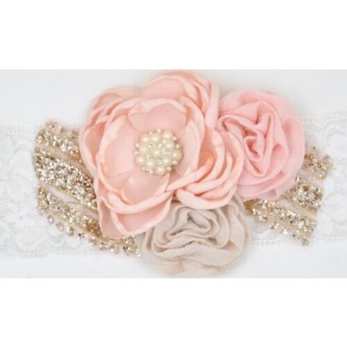 24pcs/lot Handmade Flower Headband Matching Sparking Rhinestone Hair Band Couture Headbands For Kids Girls Hair Accessories