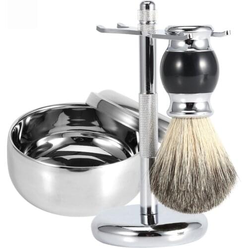 3Pcs/set Professional Men Shaving Tool Stand Holder + Faux Hair Brush+Alloy Soap Mug Bowl Kit Steamer Hydrating Skin Care