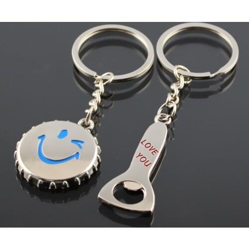 Silver Smile Face Bottle lid Screwdriver Pendant Key Chains Cute Couple Key Ring Personalized Gifts For Lover,friends 10 set
