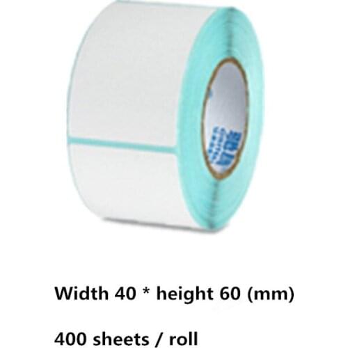 Width 40 * height 60mm thermal printer label paper blank 400 sheets / roll product price barcode QR code waterproof sticker
