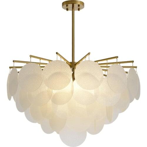 White Frosted Glass Chandelier Leaf Lampshade Gold Hanging Lamp Modern Led Chandelier Lights for Living Room Bedroom Decor