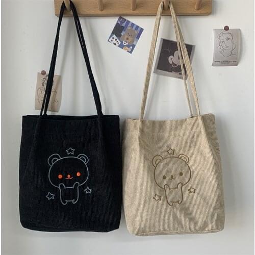 PURFAY Corduroy Capacity Women Shoulder Bag Tote Shopper Bag Eco Reusable Travelling bag Cloth Messenger Bag