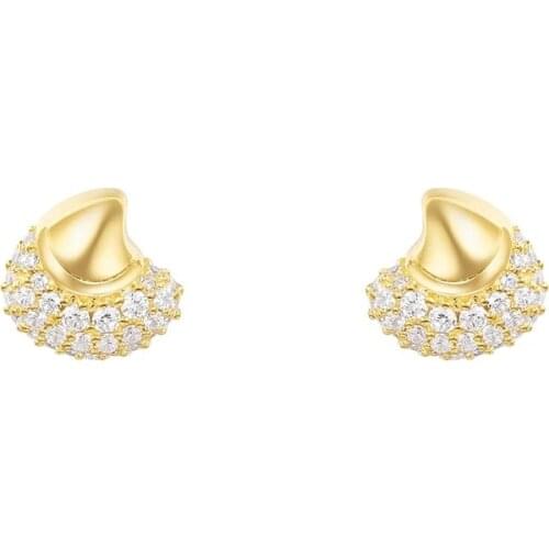 SLJELY High Quatily 925 Sterling Silver Gold Color Micro Pave Cubic Zirconia Seashell Stud Earrings Women Fashion Luxury Jewelry