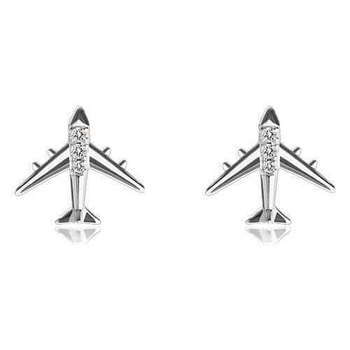 925 Sterling Silver Mini Airplane Earrings Female Fashion Women Diamond-studded Ear Bone Studs Temperament Personality Jewelry