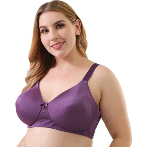 Purple Bh Soft Full Cup Cotton Bras Big Size Women Wirefree Unlined Geometric Bralette Everyday Minimizer 42 44 46 48 B C D DD