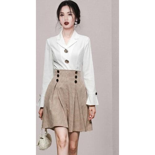 High Quality Ladies Set High-end Tassels Splicing Lace Hook Flower Loose Tops + Women High Waist Skirts Casual Two Piece Set