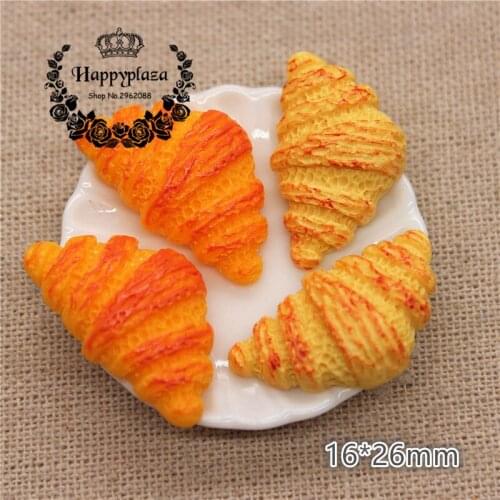 10pcs 16*26mm Cute 3D Resin Croissant Bread Simulation Food Art Flatback Cabochon DIY Craft Decoration