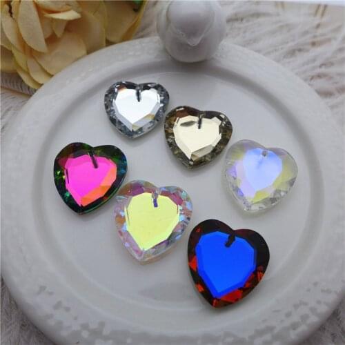 18mm charms glass Faceted flat heart pendant Crystal Jewelry Findings Loose Beads DIY Accessories wholesale new 35pcs PW00