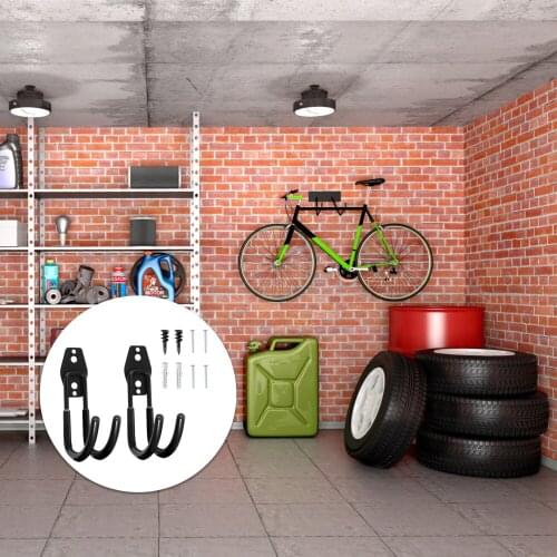 2pcs Wall-mounted J Shape Double Hooks Warehouse Garage Storage Hooks (Black)