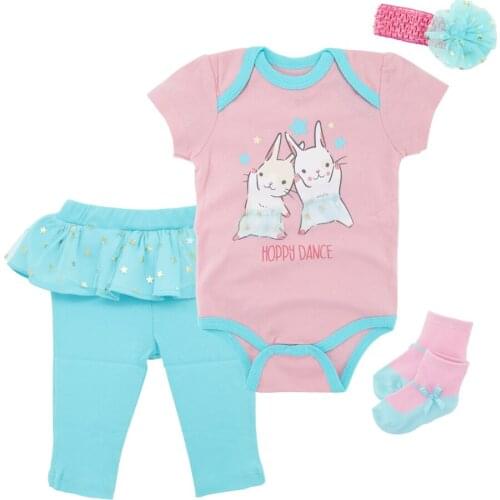 2020 Bodysuit+Pants+Socks+Hat Baby Girl Clothes Set Cute Rabbit Printed Cotton Summer Clothing Newborn Wear