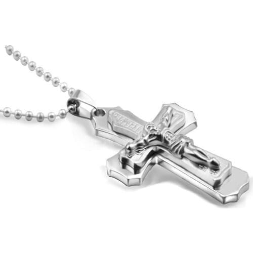2021 Fashion Classic Jesus Cross Men Necklace New Stainless Steel Chain Pendant Necklace For Women Religious Prayer Jewelry Gift