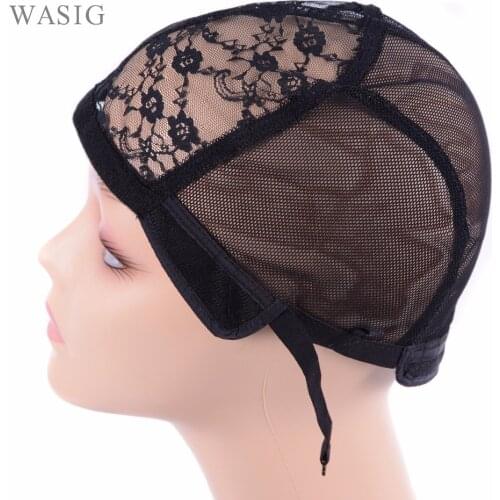 5 Pcs Black Wig Cap With Velvet Sides For Making Wigs With Adjustable Strap Glueless Wig Caps Weaving Cap Flower Lace Net Caps