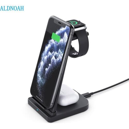 ALDNOAH 15W Qi Wireless Charger 3 in 1 Fast Charging Stand for Apple Watch 6 SE 5 4 3 2 iPhone 12 11 XS XR X 8 Airpods Pro