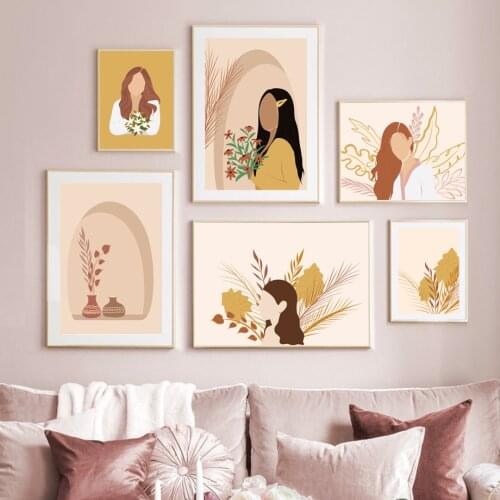 Bohemian Woman Straw Flower Wheat Ceramic Wall Art Canvas Painting Nordic Posters And Prints Wall Pictures For Living Room Decor