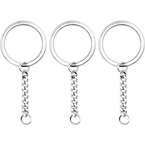 5pcs/lot Polished Whole Stainless Steel Keyring Keychain Split Ring with Short Chain Key Rings Women Men DIY Key Chains
