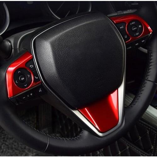 3pcs Red ABS Steering Wheel Cover for Toyota Camry 2018-2020 High Quality Interior Car StickerTrim Frame Decoration Accessories