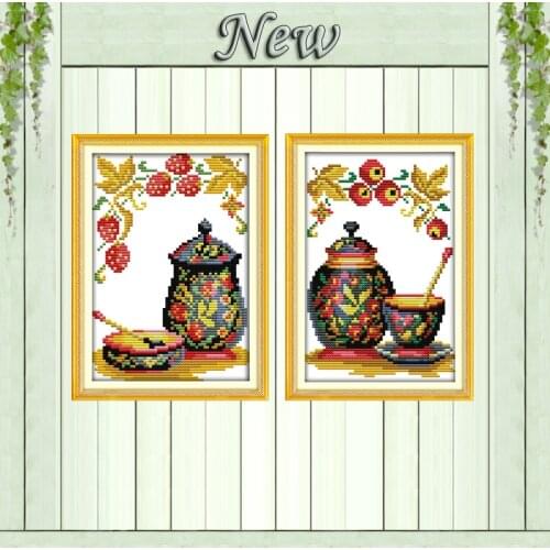 Coloured pottery strawberry painting counted printed on canvas DMC 11CT 14CT Chinese Cross Stitch kits embroidery needlework Set