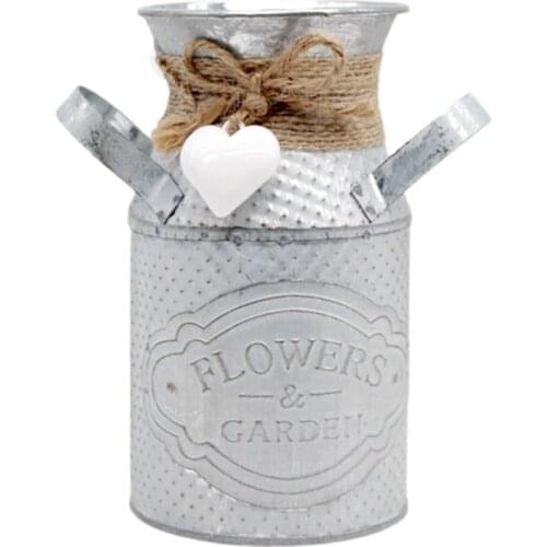 Rustic Cylindrical Flower Pots Watering Milk Jug Vase with Double Handle Coffee Pot Shaped Flower Pot Vintage Primitive