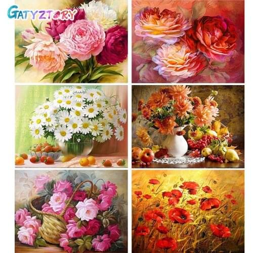 GATYZTORY Cross Stitch Embroidery Flower Cotton Thread Painting DIY Needlework Kits Home Decoration Handmade Gift