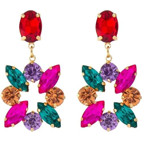 Hot New Colorful Rhinestone Hollow Drop Earrings for Women Girls Fashion Party Jewelry