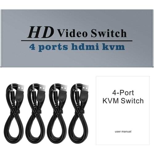 HDMI-compatible KVM Switch 4 Ports For 2 Computer Share Monitor Iron Shell Supports Keyboard Mouse Printer Drop Shipping Hot