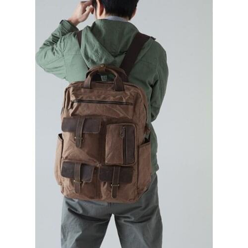 Oil Wax Canvas Laptop Backpack American Retro Outdoor Travel Mountaineering Bag Large Capacity