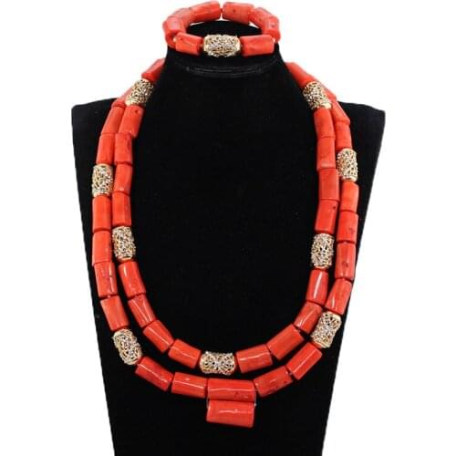 Quality Real Coral Men Bead Jewelry African Big Original Coral Beads Wedding Jewelry Set Groom Necklace Bracelet Set CNR108