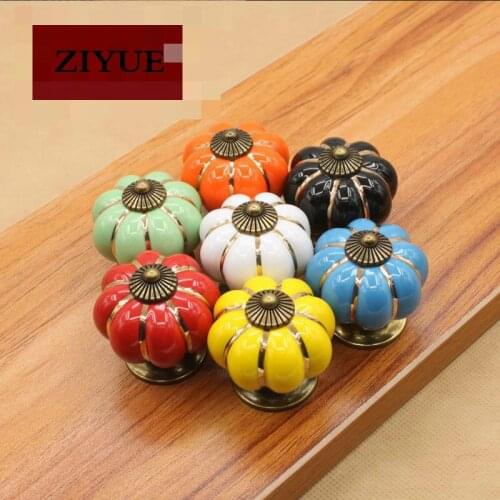 2PCS/LOT Free Shipping Shang Pin Ceramic Handle Pumpkin Garden Cabinet Door Single Hole