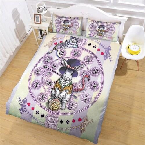 Cute Rabbit Printing Bedding Sets,Kids Adults Clock Duvet Cover Set&Pillowcase,100% Microfiber Home Bedroom Decor Bed Set