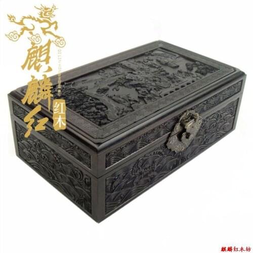 Kylin rosewood crafts Ebony Wood Jewelry Box fine carved antique jade jewelry boutique box embossed box