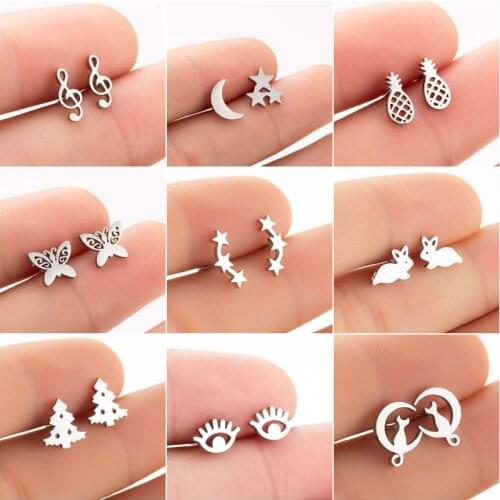 SMJEL Stainless Steel Small Stud Earrings for Women Jewelry Fashion Cute Christmas Tree Rabbit Dog Earings Pendients Wholesale