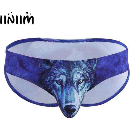 Mens Underwear Sexy 3D Wolf Leopard Printed Penis Pouch Bikini Briefs Slips Homme Low Rise Smooth Sissy Jockstrap Trunks Panties