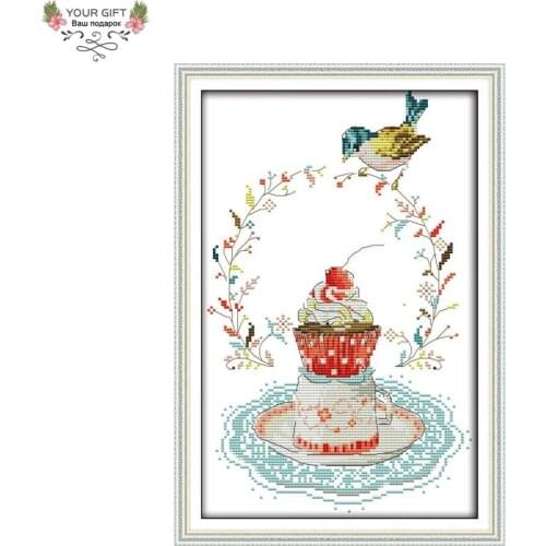 Joy Sunday C457 Counted and Stamped Home Decor The Bird With Cherry Needlework Needlepoint Embroidery Cross Stitch kits