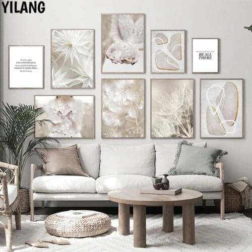 White Flower Poster Wall Art Canvas Painting Modern Nordic Figure Plant Quote Picture Home Decor Prints For Living Room Design