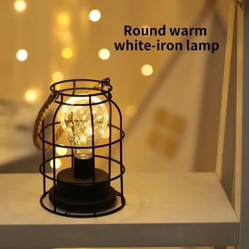 Battery Powered Cage Table Lamp Hanging Metal Desk Lamp with Hemp Rope For Office Home Bedroom Decorative lamp