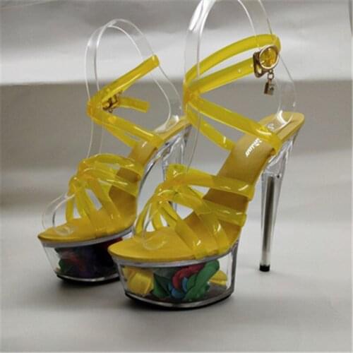 The new model for summer is 15CM thin heel platform sandals, transparent crystal for women, sandals